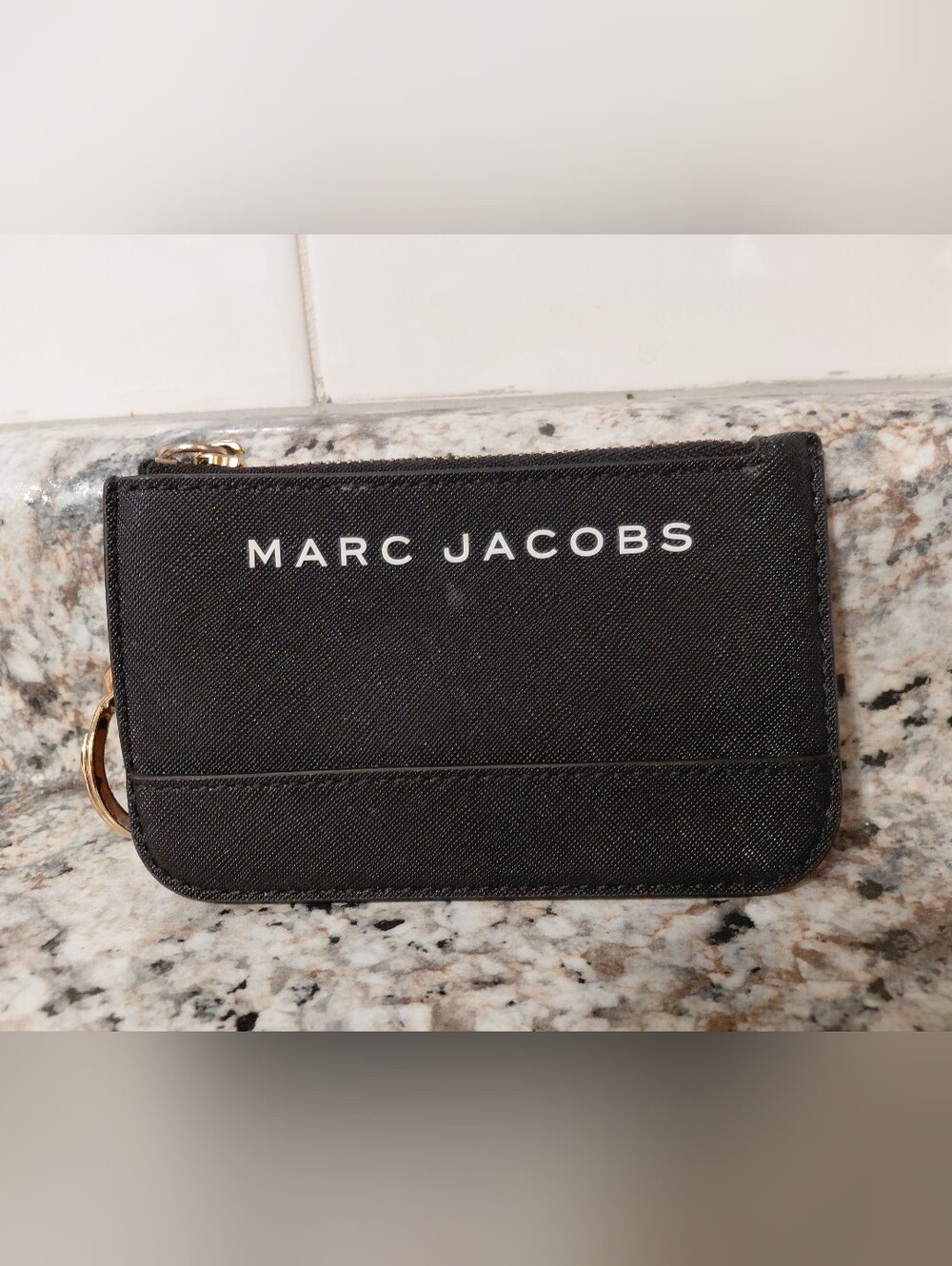 Marc Jacobs Black Branded Saffiano Leather Coin Pouch With Key Ring